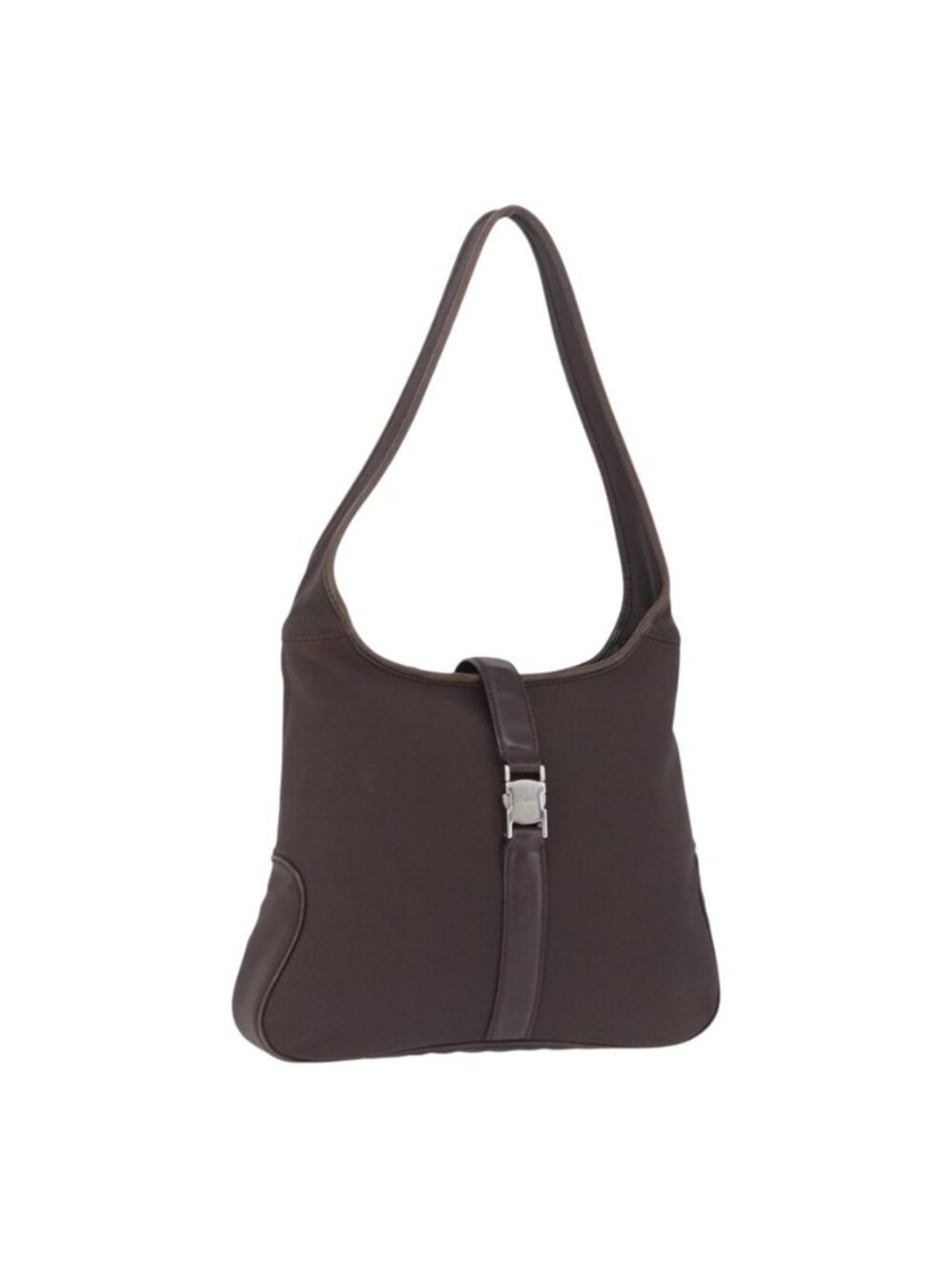 Authentic Salvatore Ferragamo Shoulder Bag Canvas Brown Silver